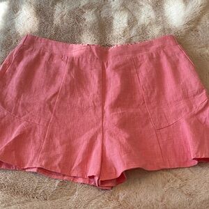 Karlie Coral-Pink High Waist Linen-Blend Shorts